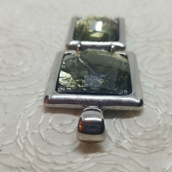 Lia Sophia Flux Pendant Double Square Faceted Green Silver - Picture 4 of 9